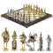 Шахматы из камня с металлическими фигурами "Русь" доска 40х40 см мрамор и змеевик