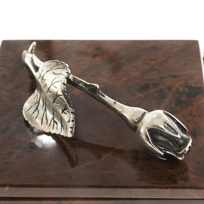 Шкатулка "Роза" камень обсидиан бронза 11х11х6 см