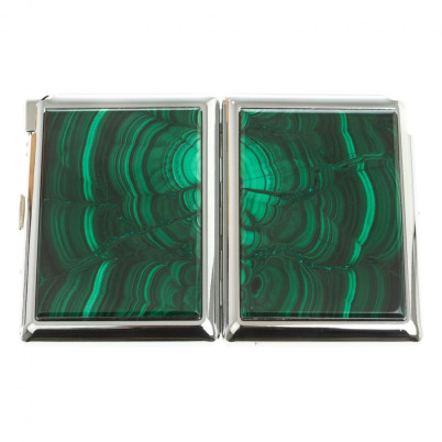 Портсигар на 20 сигарет с зажигалкой камень малахит