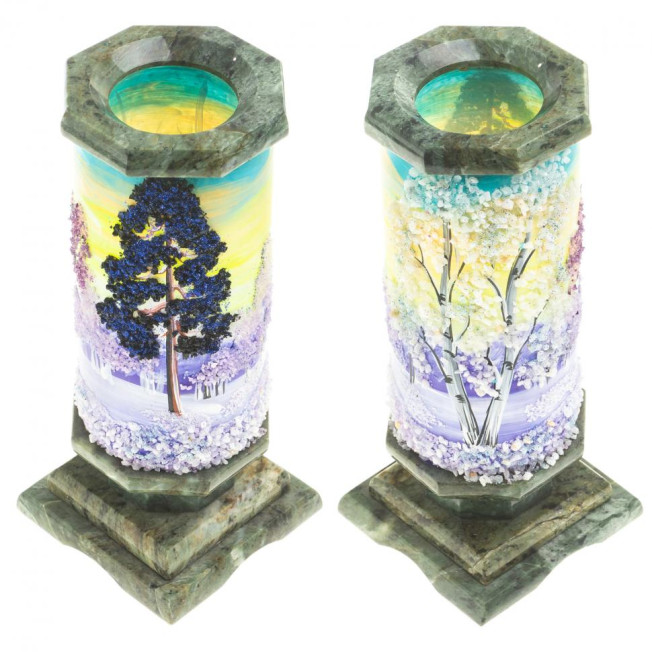 Ваза из камня "Зимний пейзаж" 8,5х8,5х20,5 см