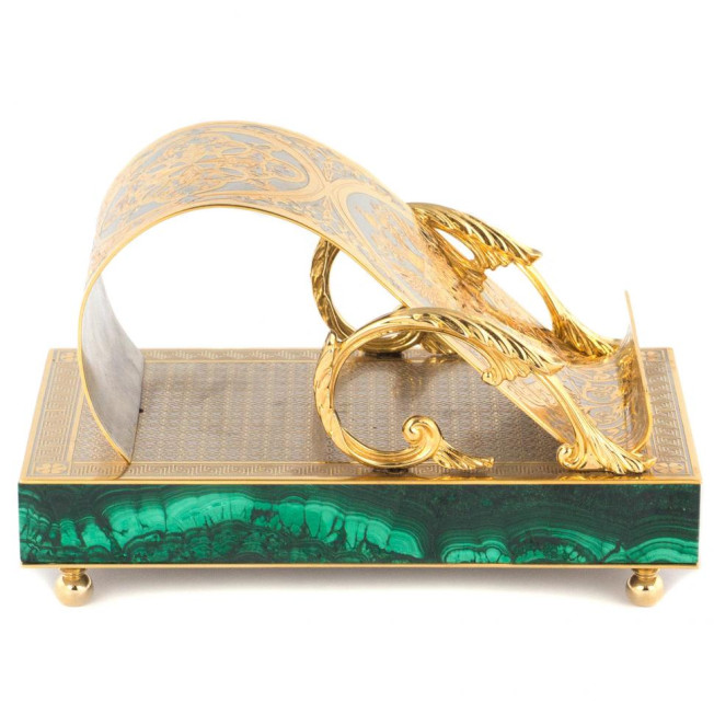 Подставка для телефона "Герб России" камень малахит Златоуст