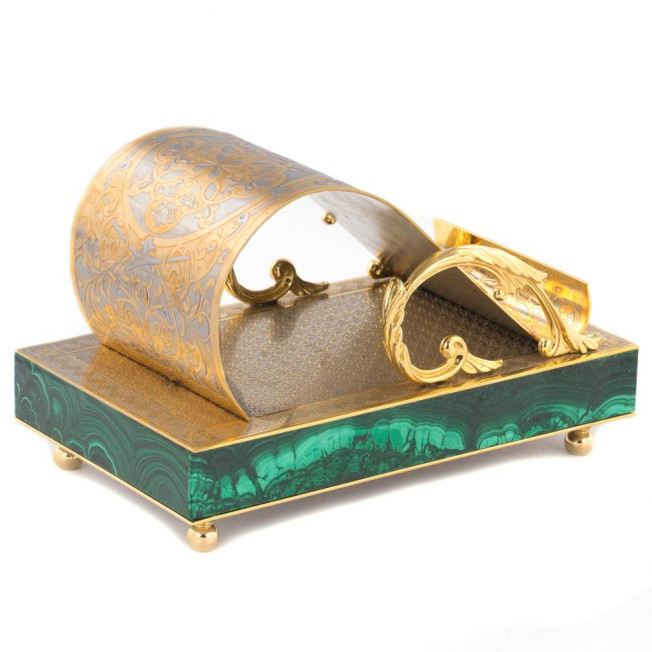 Подставка для телефона "Герб России" камень малахит Златоуст