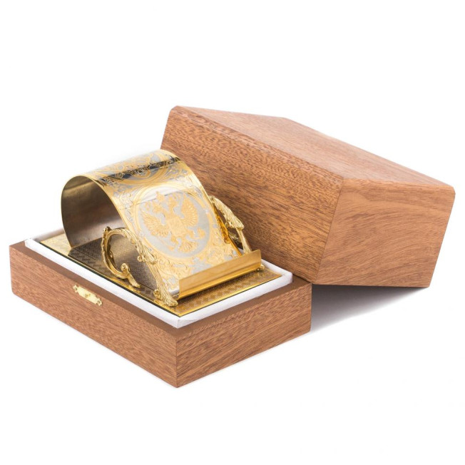 Подставка для телефона "Герб России" камень малахит Златоуст