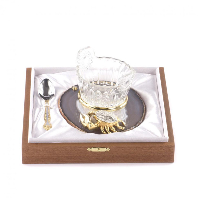 Подарочная икорница "Краб" на агате Златоуст