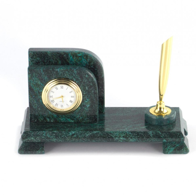 Настольная визитница &quot;Мини 1&quot; с подставкой под ручку из змеевика