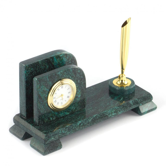 Настольная визитница &quot;Мини 1&quot; с подставкой под ручку из змеевика