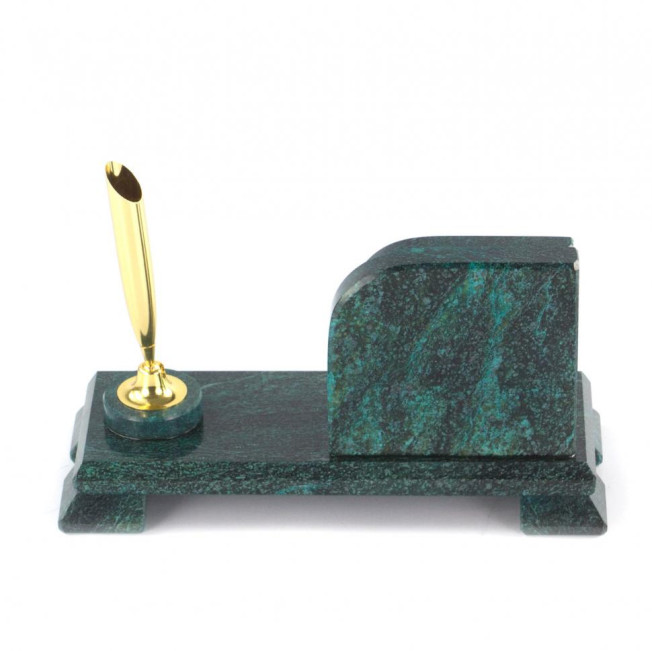 Настольная визитница &quot;Мини 1&quot; с подставкой под ручку из змеевика