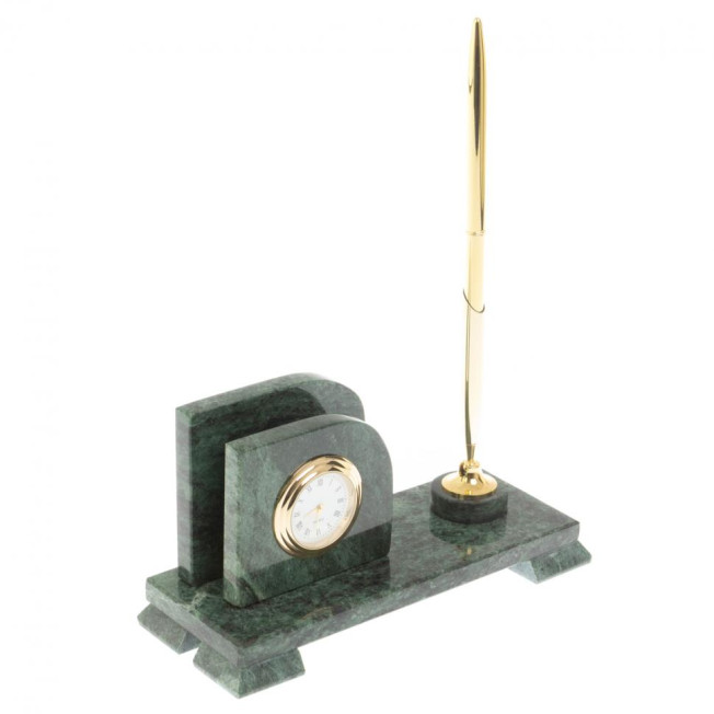 Настольная визитница &quot;Мини 1&quot; с подставкой под ручку из змеевика