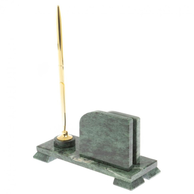 Настольная визитница &quot;Мини 1&quot; с подставкой под ручку из змеевика