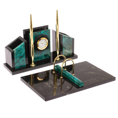 Письменный набор &quot;Канцелярский&quot; с часами змеевик