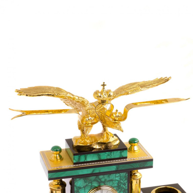 Настольный набор "Двуглавый орел" из малахита и долерита