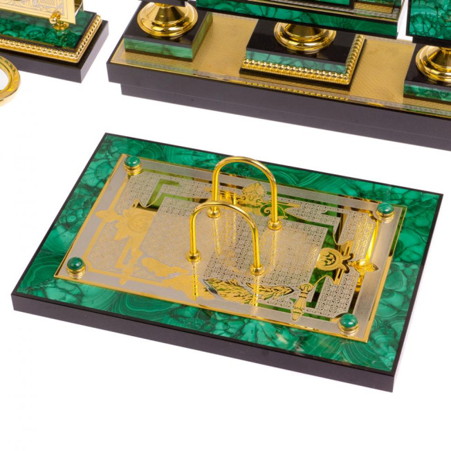Настольный набор "Двуглавый орел" из малахита и долерита