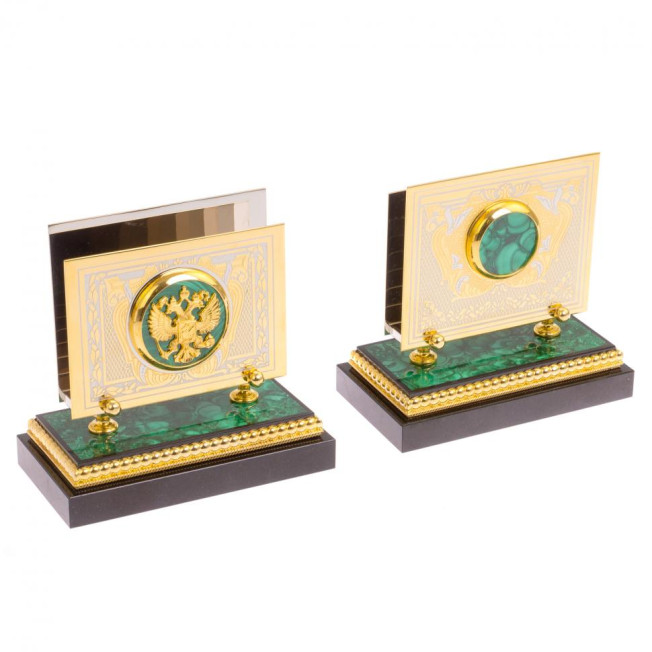 Настольный набор "Двуглавый орел" из малахита и долерита