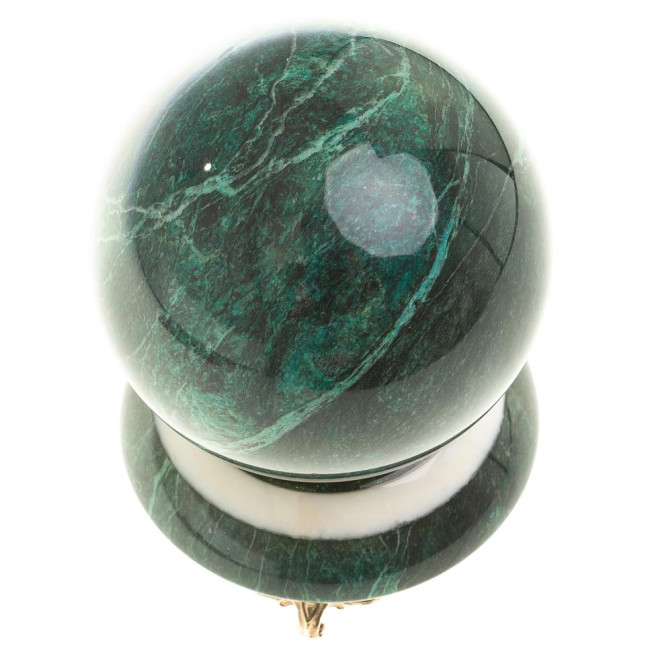 Настольный сувенир "Шар Антистресс" темно-зеленый змеевик 9,5 см