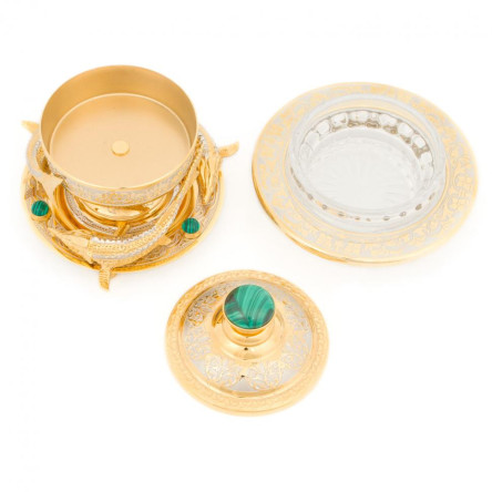 Икорница "Три стерлядки" камень малахит Златоуст