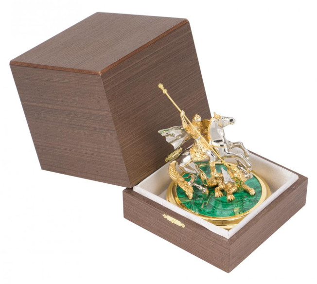 Статуэтка "Святой Георгий" из бронзы и малахита Златоуст