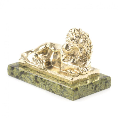 Декоративная фигурка из бронзы &quot;Лев лежащий&quot; на подставке из змеевика