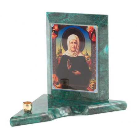 Икона с подсвечником Матрона Московская малая из змеевика 9,5х9,5х10 см