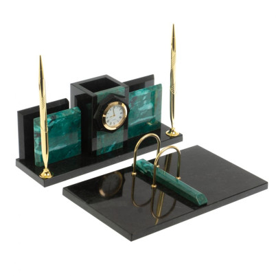 Настольный набор &quot;Офисный&quot; с часами камень змеевик