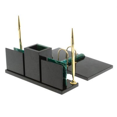 Настольный набор &quot;Офисный&quot; с часами камень змеевик