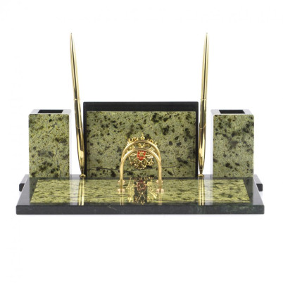 Настольный прибор &quot;Советник&quot; с гербом РФ змеевик