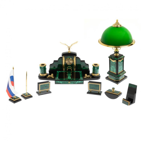 Письменный набор "Президентский" из малахита с лампой