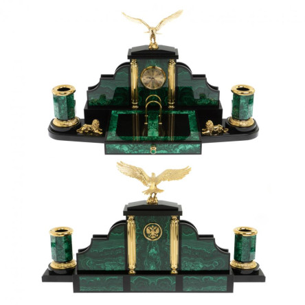 Письменный набор "Президентский" из малахита с лампой