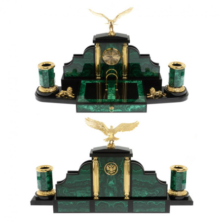 Письменный набор "Президентский" из малахита с лампой