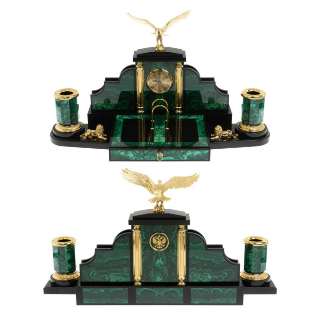 Письменный набор "Президентский" из малахита с лампой