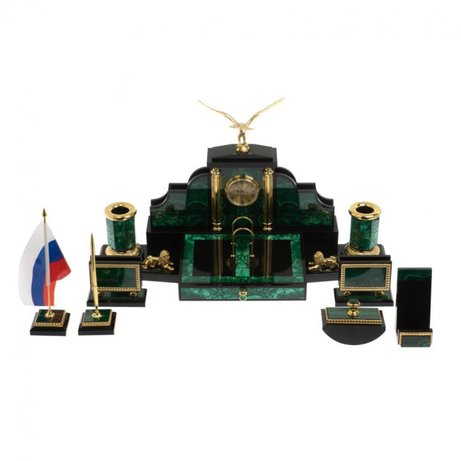 Письменный набор "Президентский" из малахита с лампой