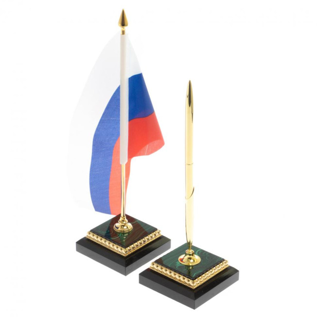 Письменный набор "Президентский" из малахита с лампой