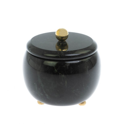 Шкатулка круглая "Жемчужина" из черного змеевика 7,5х7,5х6,5 см