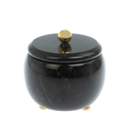 Шкатулка круглая "Жемчужина" из черного змеевика 7,5х7,5х6,5 см