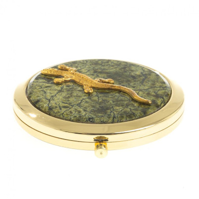 Зеркальце круглое из змеевика ящерица прямая цвет золото