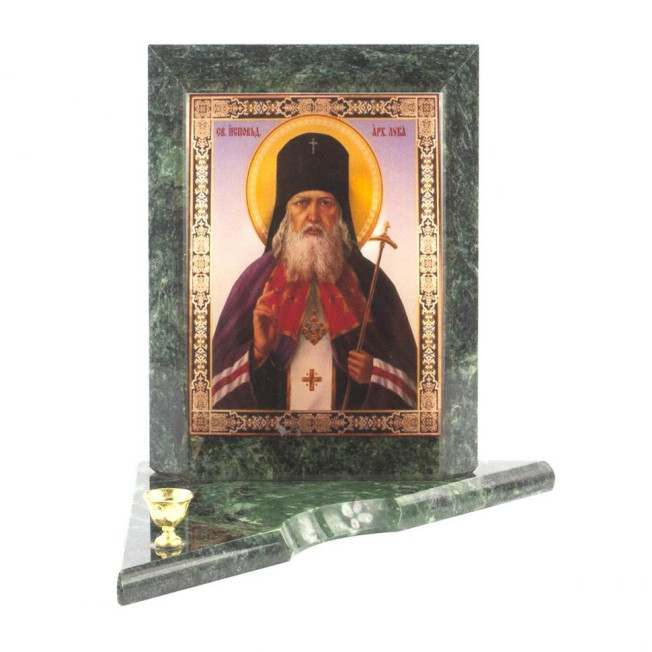 Икона с подсвечником Святой Лука средняя из змеевика 12х12х13 см