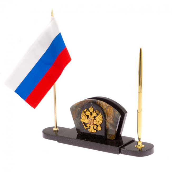 Визитница с гербом и флагом России офиокальцит