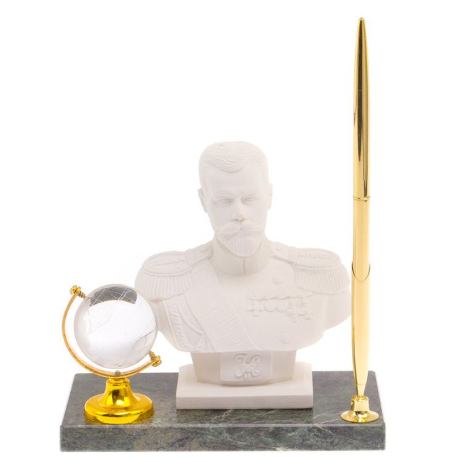 Подставка под ручку &quot;Бюст Николая II&quot; змеевик мраморная крошка