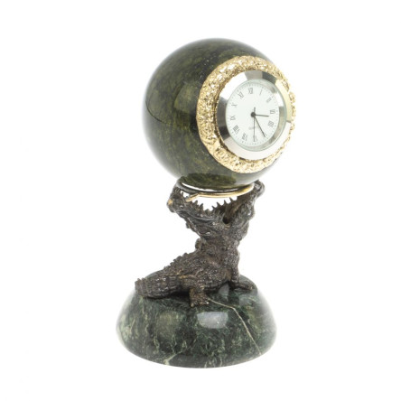 Настольные часы шар "Крокодил" из камня и бронзы