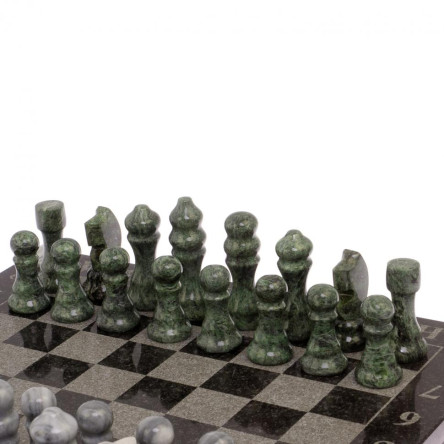 Шахматный ларец с гравировкой мрамор, змеевик 35х35х7,5 см