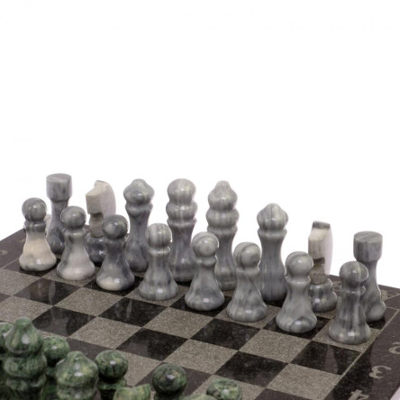 Шахматный ларец с гравировкой мрамор, змеевик 35х35х7,5 см