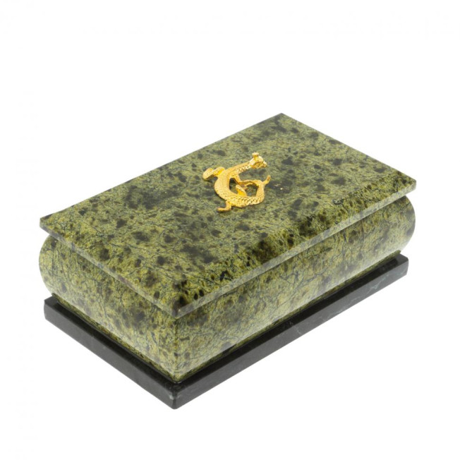 Шкатулка из змеевика с ящерицей 12,5х7,5х5,5 см