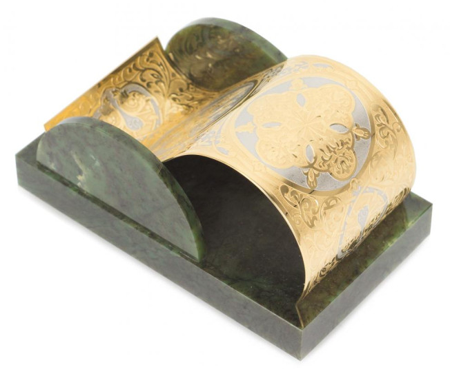 Настольная подставка для телефона "Герб России" камень нефрит в подарочной коробке Златоуст