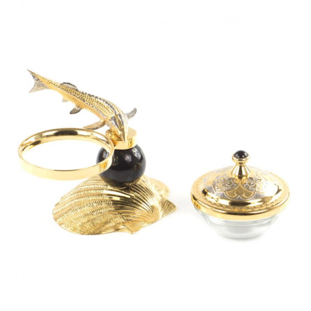 Икорница "Стерлядка на ракушке" камень обсидиан Златоуст