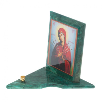 Икона с подсвечником Семистрельная средняя из змеевика 12х12х13 см