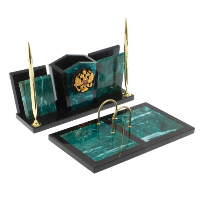 Настольный набор &quot;Галант&quot; из змеевика с гербом РФ