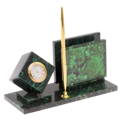 Настольный набор из змеевика с иллюстрацией под малахит