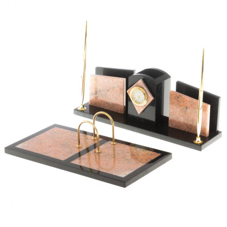 Письменный набор "Элегант" из розового мрамора с часами