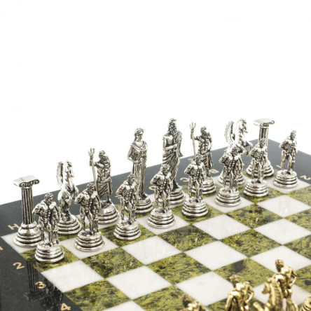 Шахматы "Подвиги Геракла" доска 28х28 см мрамор змеевик