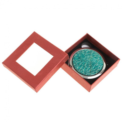 Зеркало круглое из камня амазонит цвет серебро