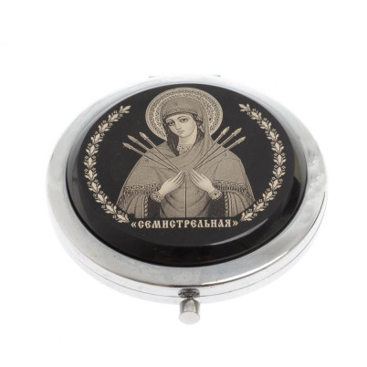 Зеркало с иконой &quot;Семистрельная&quot; из черного обсидиана